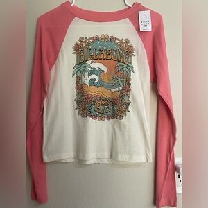 Billabong Pink and Cream Floral Long Sleeve Top Women’s size medium. NWT